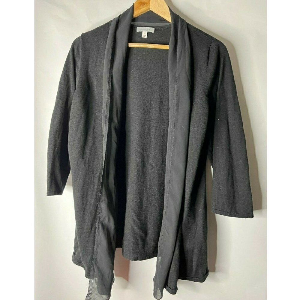 Amber Sun Open Front Cardigan Lace Trim 3/4 Sleeves Black Women’s Size Large L